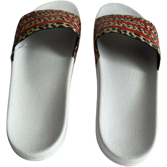 🔧Men’s Slides Size 11 adidas adilette  stripes Style FX5845 White/ Orange/Brown - Picture 3 of 12